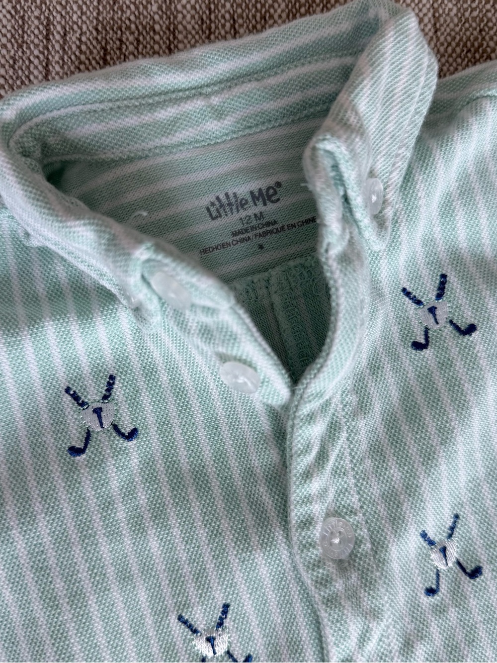 Little Me Mint & White Striped Button-Front Romper - Picture 4 of 5
